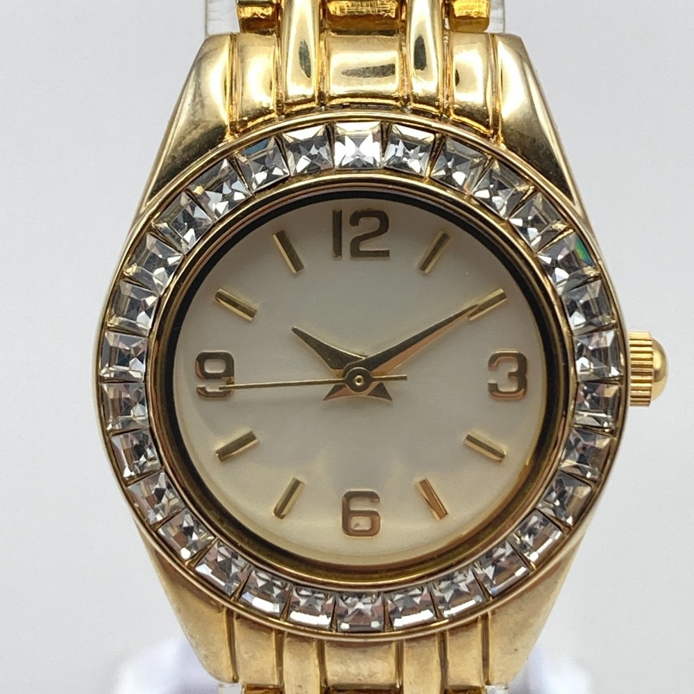 Christian Benet Womens Watch 25mm Gold Tone Crystals Bling Pave New Battery 6.5"